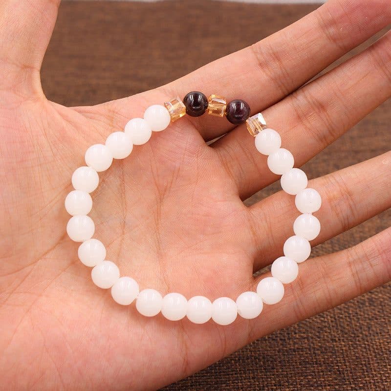 image-Amazon Explosive Fashion Simple Garnet White Jade Bracelet Elastic Bracelet Bracelet Factory Direct Jewelry
