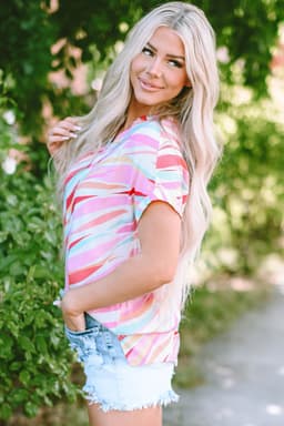 image-Multicolour Abstract Print High Low Blouse