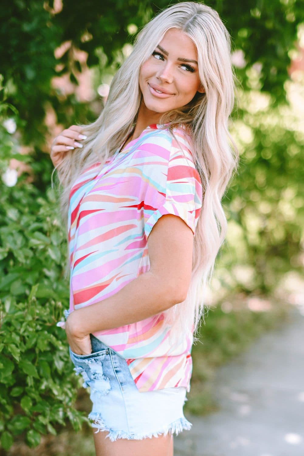 image-Multicolour Abstract Print High Low Blouse