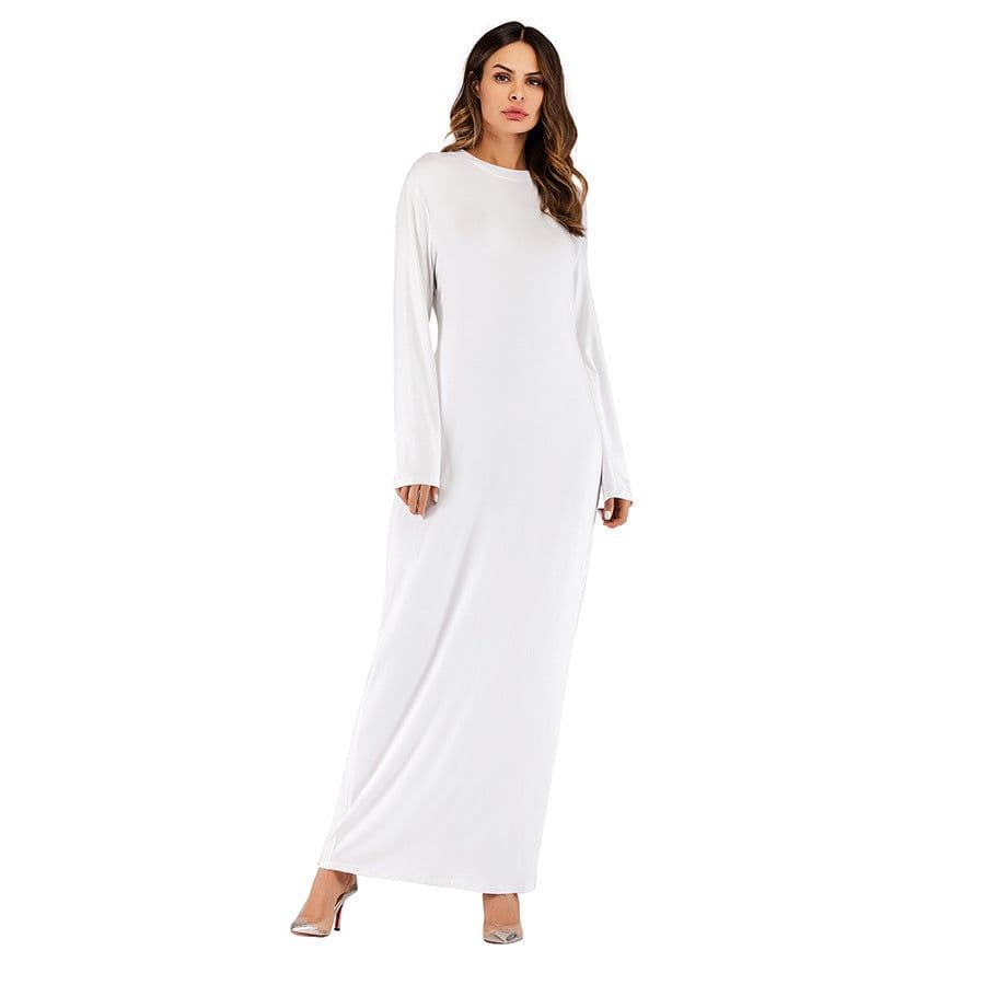 image-Europe and the United States trend modal cotton thin round neck long-sleeved solid color dress 9099