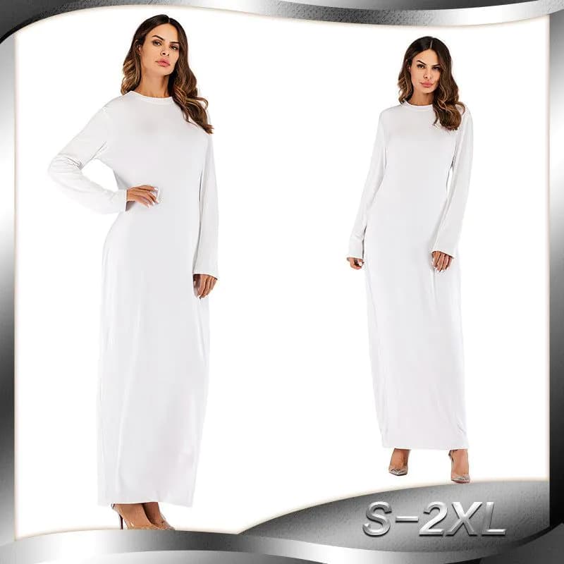 image-Europe and the United States trend modal cotton thin round neck long-sleeved solid color dress 9099