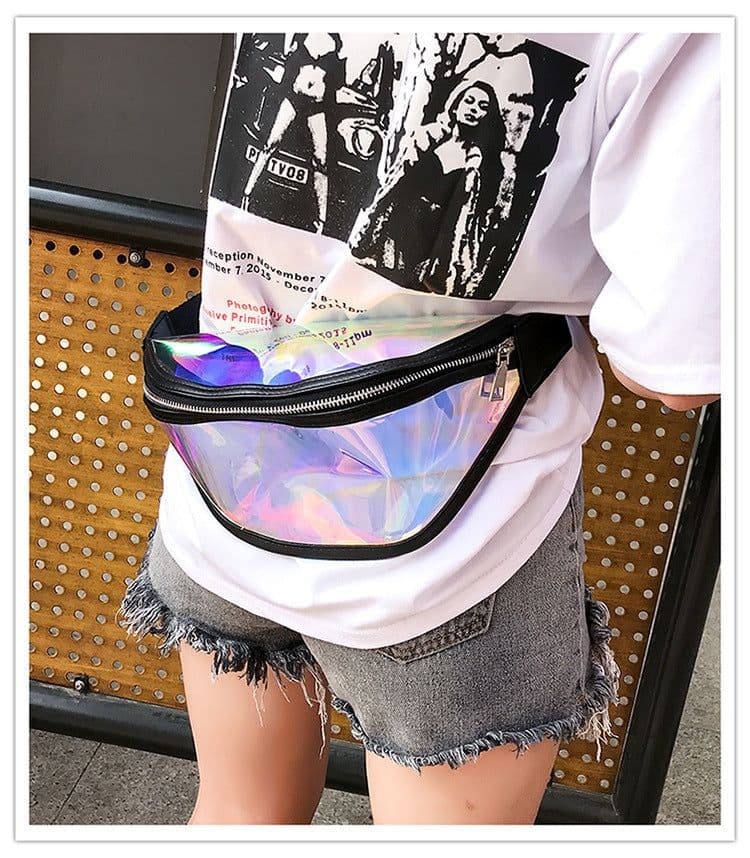 image-Sports pockets running mobile phone waterproof bag PU transparent reflective chest bag Messenger bag laser pockets ladies cross-border