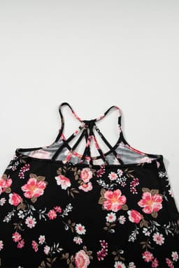image-Black Floral Spaghetti Straps Strappy Back Tank Top