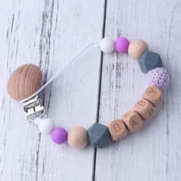 image-Wood Silicone Beads Pacifier Clip for Baby