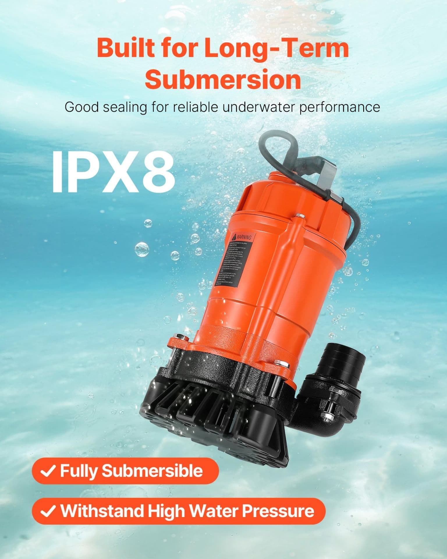 image-VEVOR 1/2 HP Submersible Trash Pump, 2000 GPH, 120V Cast Iron Submersible Sump Sewage Pump with 2 in Discharge, 39 ft Max Lift, Drain Dirty Clean Water, for Pools, Garden, Pond, Basement, Flooded Area