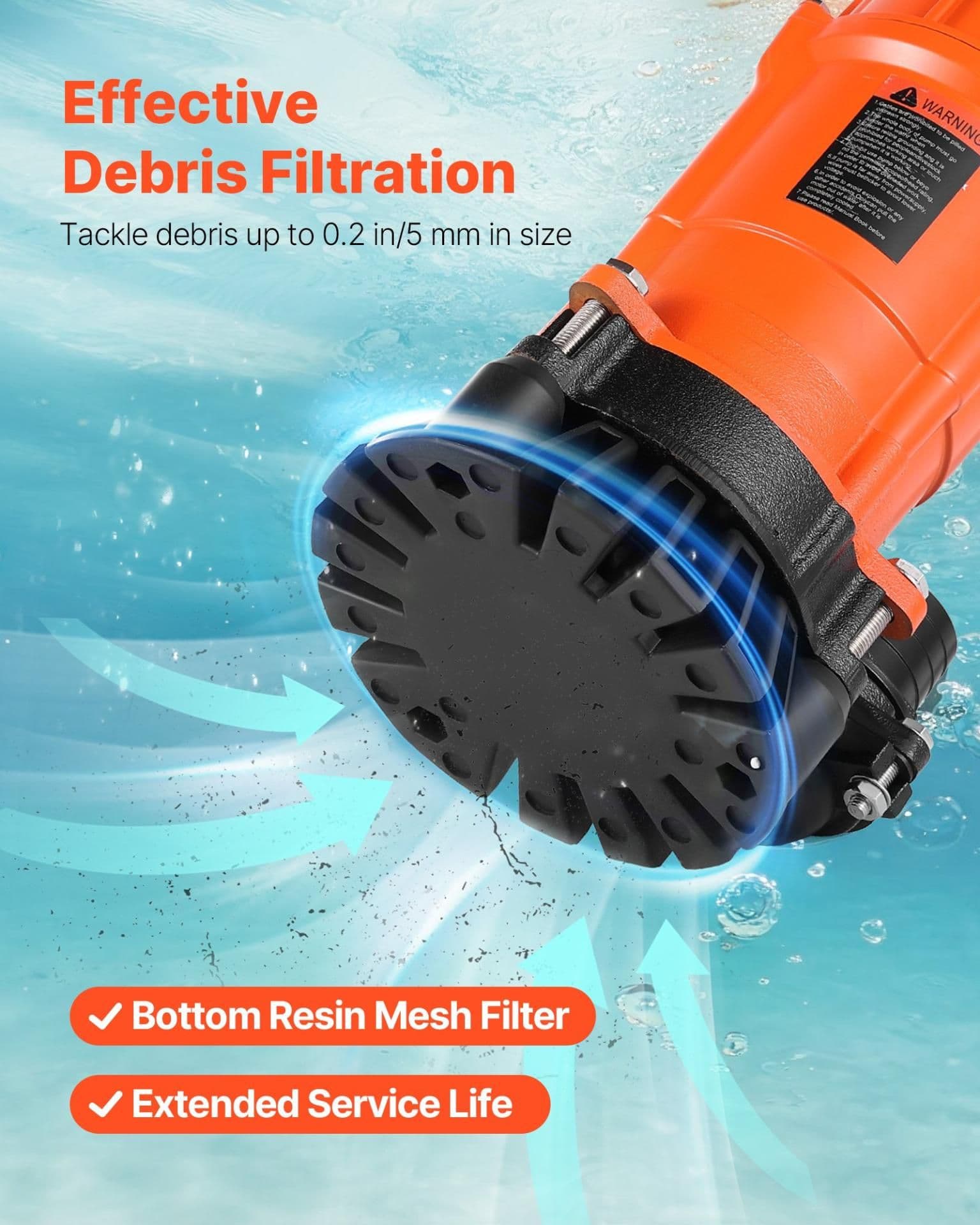 image-VEVOR 1/2 HP Submersible Trash Pump, 2000 GPH, 120V Cast Iron Submersible Sump Sewage Pump with 2 in Discharge, 39 ft Max Lift, Drain Dirty Clean Water, for Pools, Garden, Pond, Basement, Flooded Area