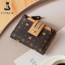 image-FOXER New Sign Monogram PVC Leather Wallet Lady Fashion Short Clutch Money Bags Women PU ID Card Holder Female Zipper Coin Purse