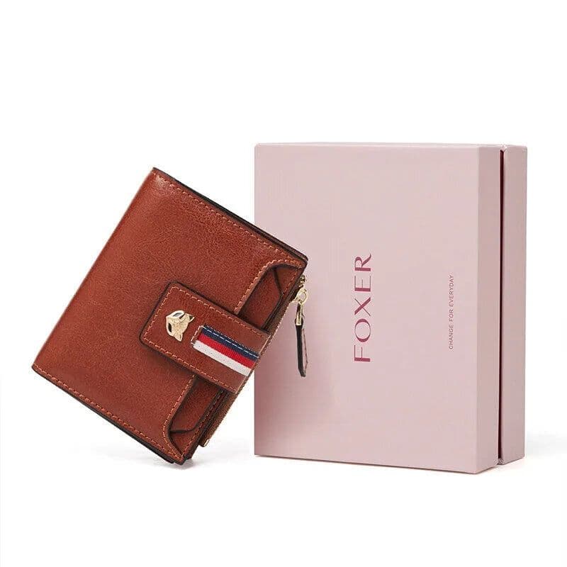 image-FOXER New Sign Monogram PVC Leather Wallet Lady Fashion Short Clutch Money Bags Women PU ID Card Holder Female Zipper Coin Purse