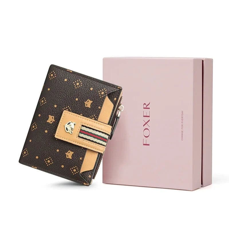 image-FOXER New Sign Monogram PVC Leather Wallet Lady Fashion Short Clutch Money Bags Women PU ID Card Holder Female Zipper Coin Purse