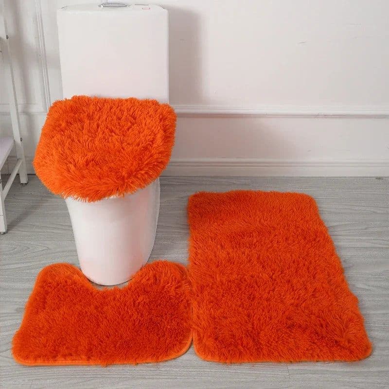 image-3PCS/set Solid Color Home Carpets Toilet Lid Cover Rugs Kit Non-slip Foot Mat for Bathroom Floor Bath Rug Foot Mat