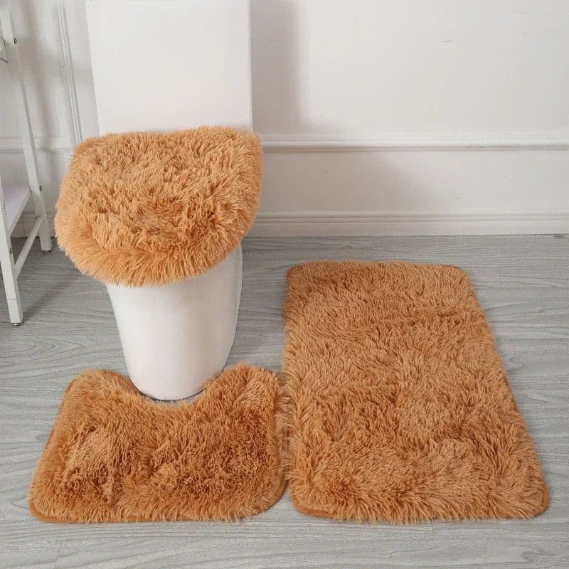 image-3PCS/set Solid Color Home Carpets Toilet Lid Cover Rugs Kit Non-slip Foot Mat for Bathroom Floor Bath Rug Foot Mat