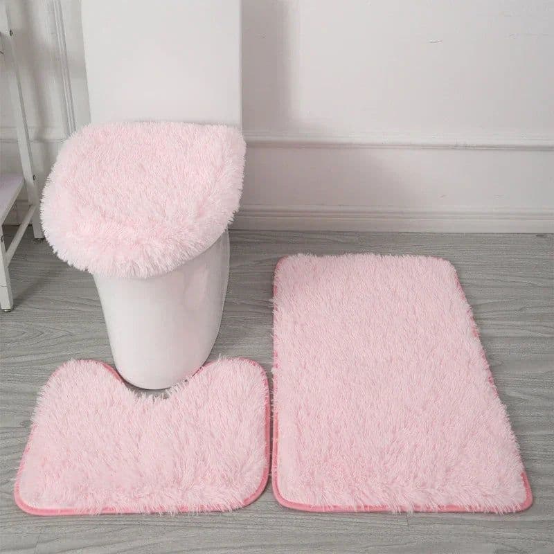 image-3PCS/set Solid Color Home Carpets Toilet Lid Cover Rugs Kit Non-slip Foot Mat for Bathroom Floor Bath Rug Foot Mat