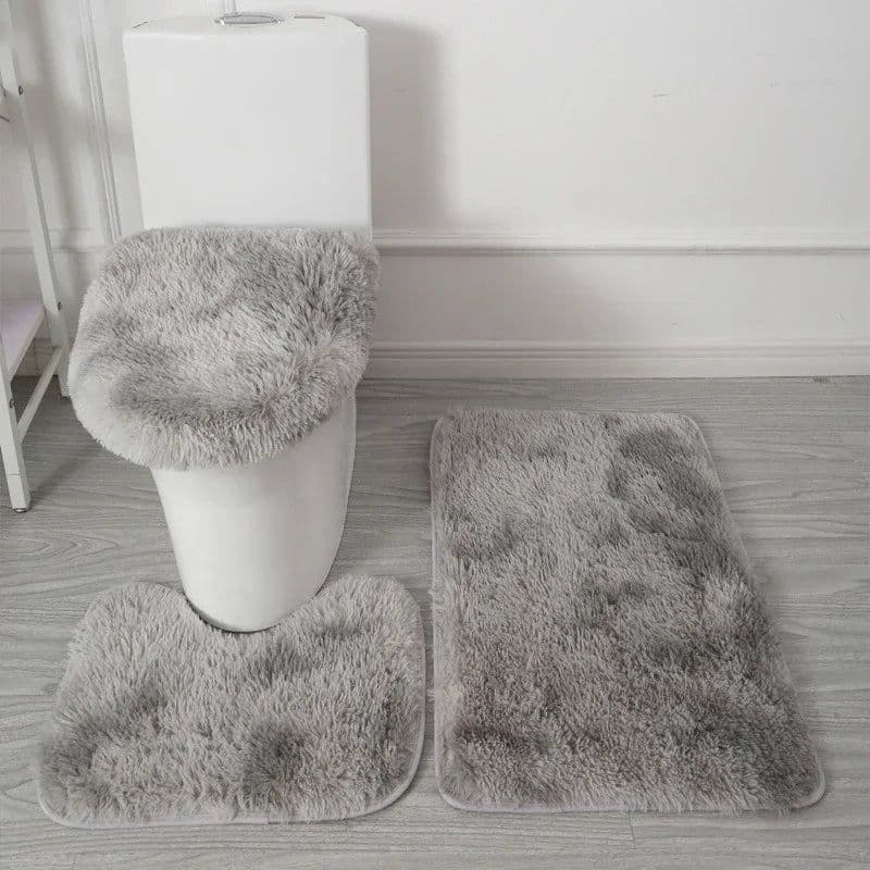image-3PCS/set Solid Color Home Carpets Toilet Lid Cover Rugs Kit Non-slip Foot Mat for Bathroom Floor Bath Rug Foot Mat