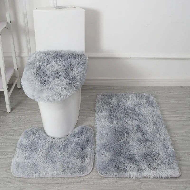 image-3PCS/set Solid Color Home Carpets Toilet Lid Cover Rugs Kit Non-slip Foot Mat for Bathroom Floor Bath Rug Foot Mat