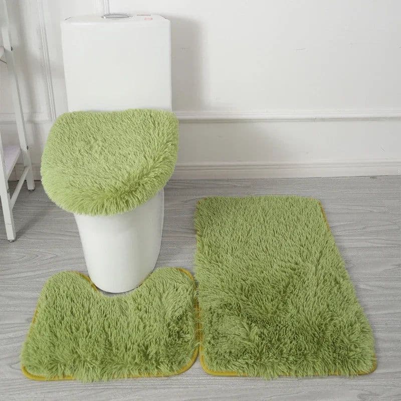 image-3PCS/set Solid Color Home Carpets Toilet Lid Cover Rugs Kit Non-slip Foot Mat for Bathroom Floor Bath Rug Foot Mat