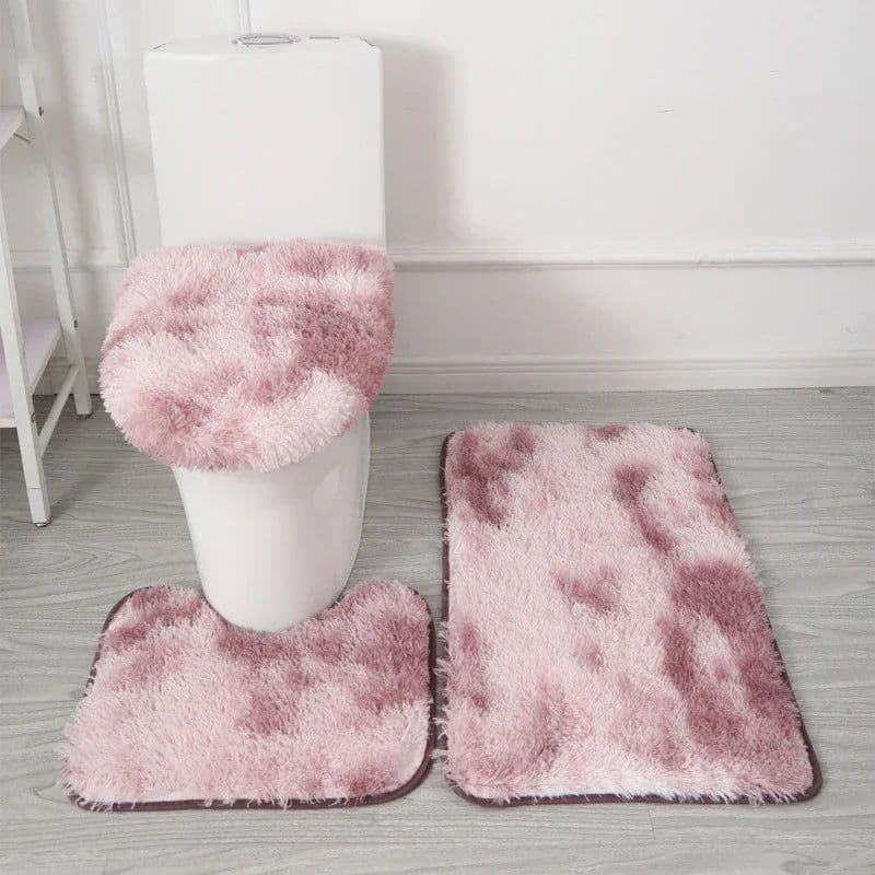 image-3PCS/set Solid Color Home Carpets Toilet Lid Cover Rugs Kit Non-slip Foot Mat for Bathroom Floor Bath Rug Foot Mat