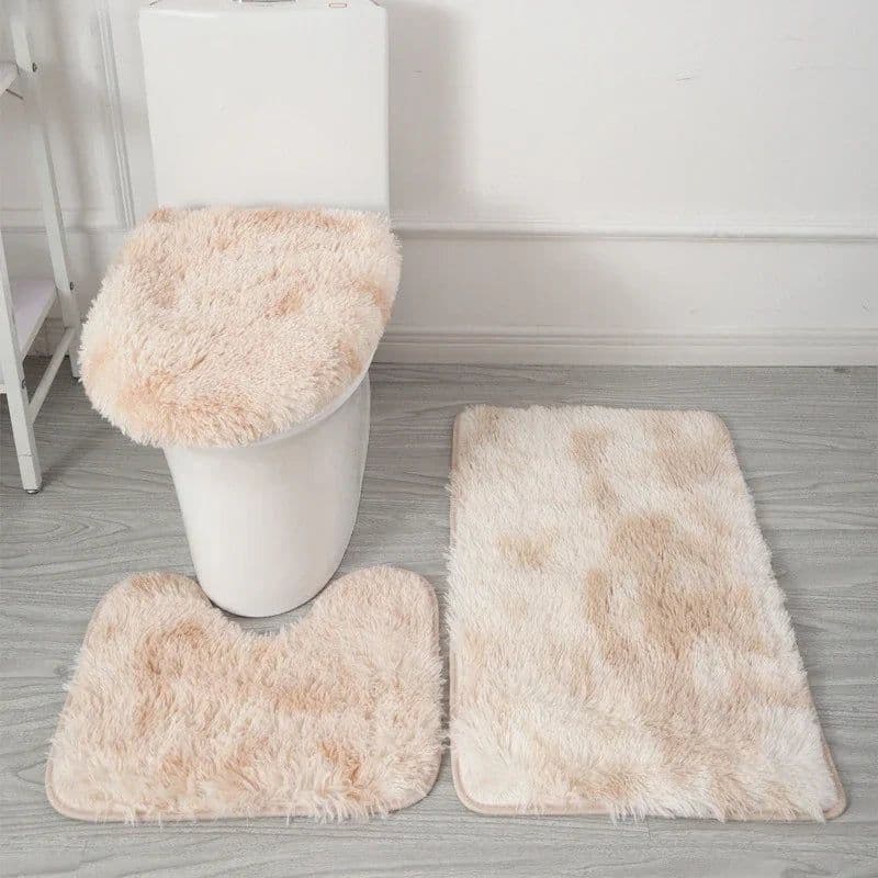 image-3PCS/set Solid Color Home Carpets Toilet Lid Cover Rugs Kit Non-slip Foot Mat for Bathroom Floor Bath Rug Foot Mat