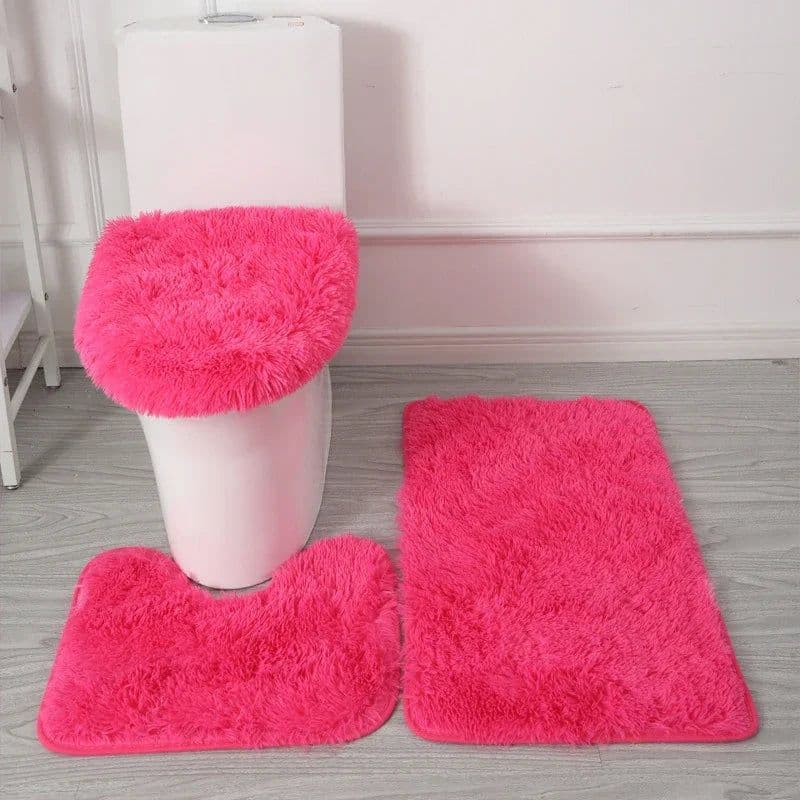 image-3PCS/set Solid Color Home Carpets Toilet Lid Cover Rugs Kit Non-slip Foot Mat for Bathroom Floor Bath Rug Foot Mat