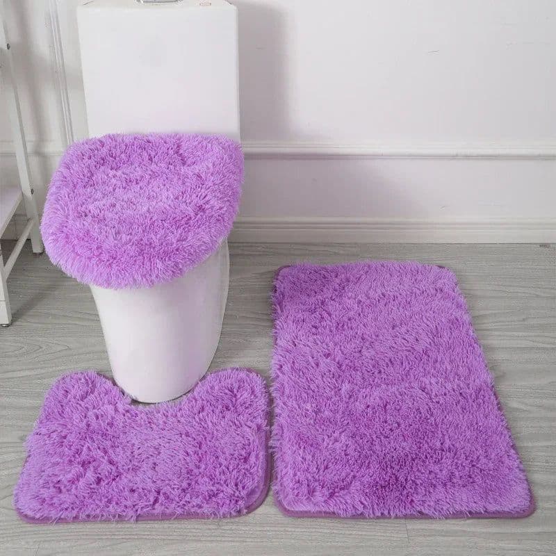 image-3PCS/set Solid Color Home Carpets Toilet Lid Cover Rugs Kit Non-slip Foot Mat for Bathroom Floor Bath Rug Foot Mat