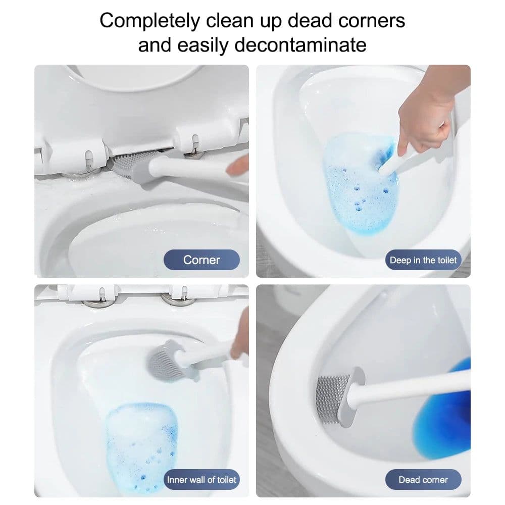 image-Silicone Brush Head Toilet Brush Leak-Proof Base Convenient Sanitary Brush Head Storage Cover Toilet Cleaning Brush Wall-Mounted