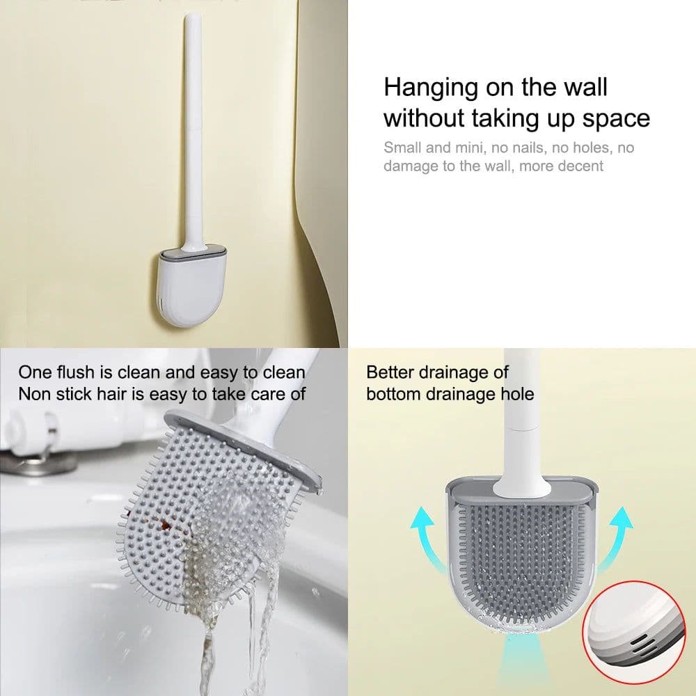 image-Silicone Brush Head Toilet Brush Leak-Proof Base Convenient Sanitary Brush Head Storage Cover Toilet Cleaning Brush Wall-Mounted