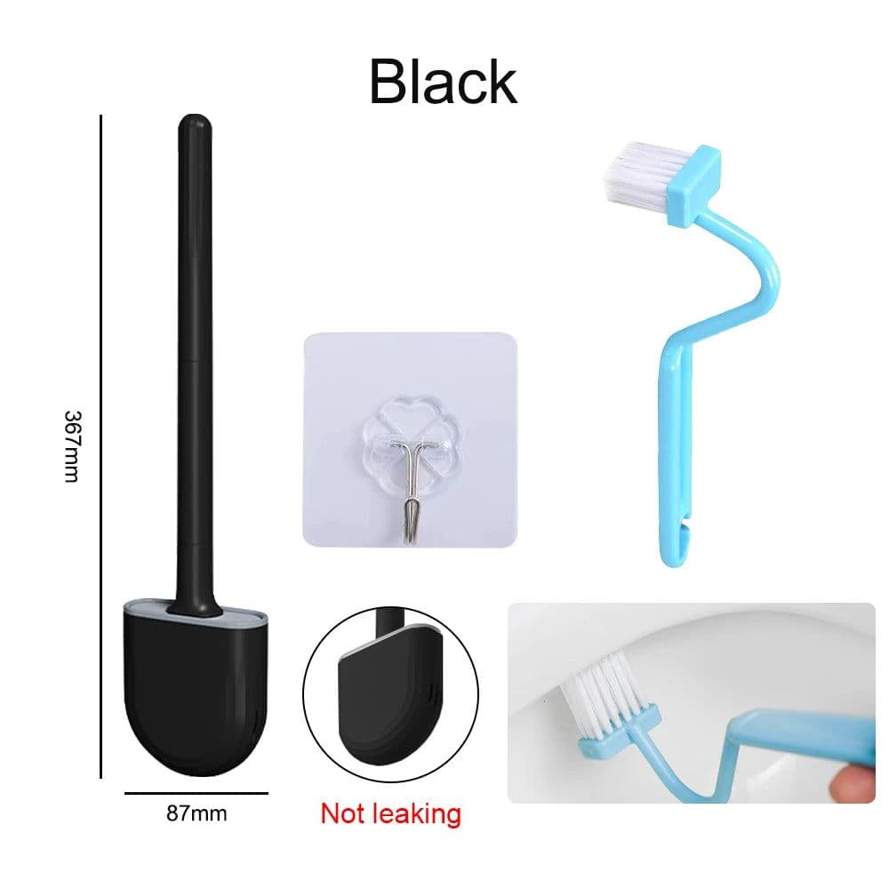 image-Silicone Brush Head Toilet Brush Leak-Proof Base Convenient Sanitary Brush Head Storage Cover Toilet Cleaning Brush Wall-Mounted