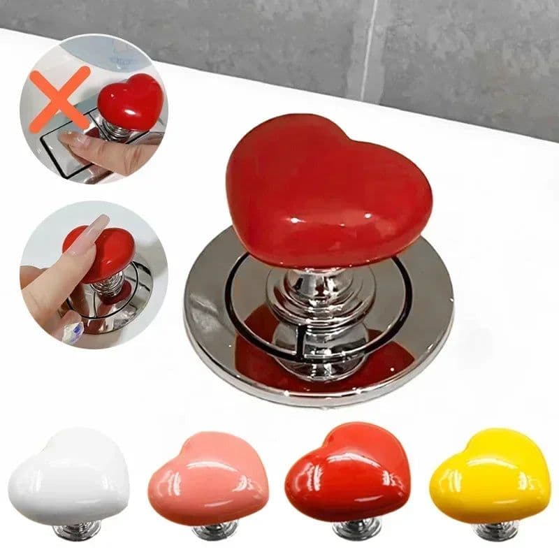 image-Toilet Press Button Kawaii Handle Heart Shaped Toilet Press for Bathroom Water Tank Buttons Bath Room Decor Accessories 변기손잡이