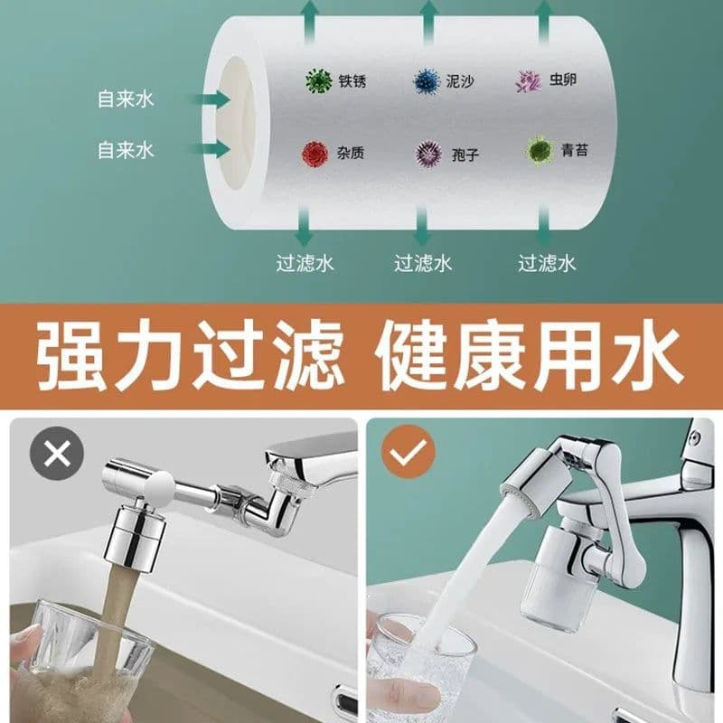 image-New Kitchen Faucet Extender with Filter 2 Modes Metal Universal Swivel Bubbler Nozzle 1080° Rotate Filtered Faucet Extension