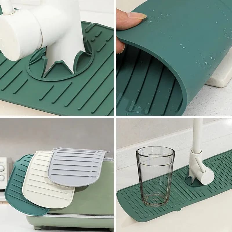 image-Kitchen Silicone Drainage Pad Bathroom Faucet Drip Mat Wash Basin Sink Splash Proof Draining Pad Table Heat Insulation Protector