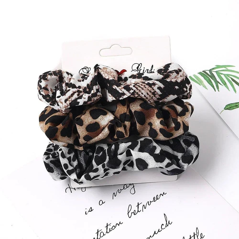 image-3/5/Pcs Silk Scrunchies Print Leopard Scrunchie Set Elastic Hair Bands Solid Color Fashion Headwear Women Hair Accessories Gift