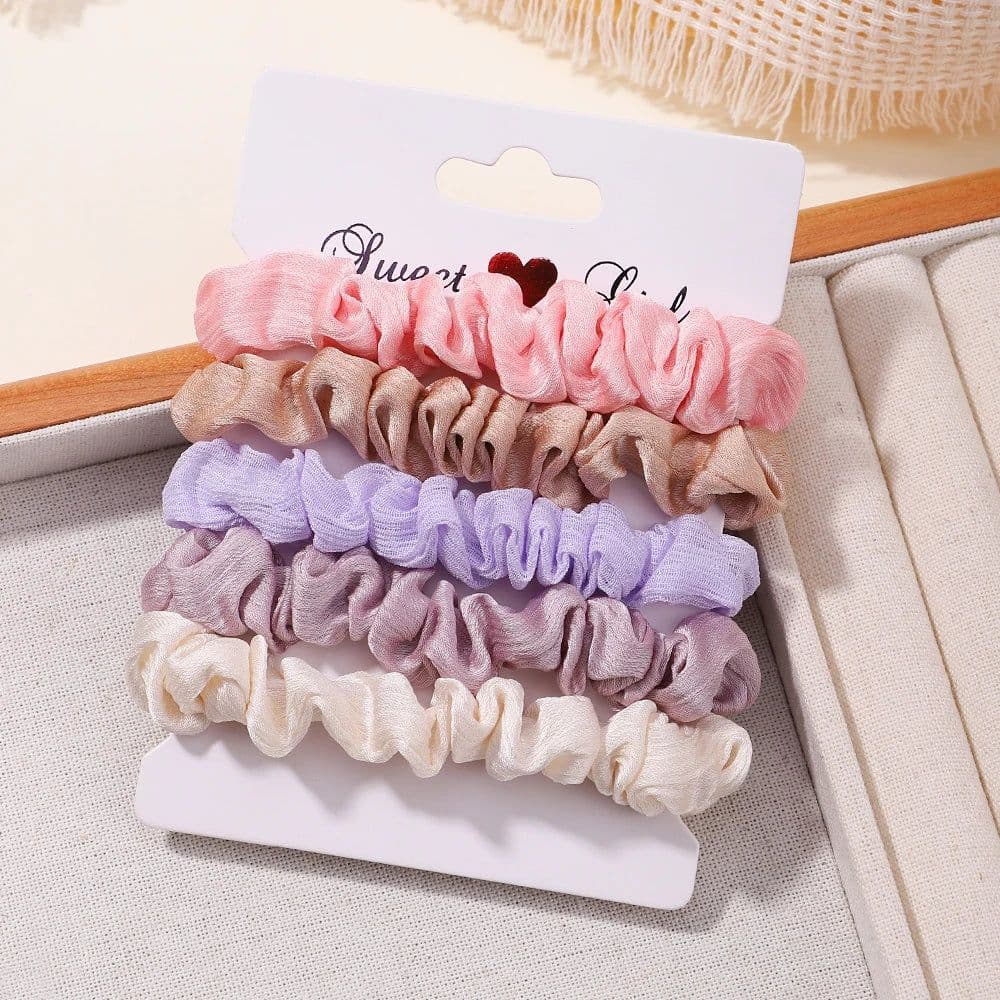 image-3/5/Pcs Silk Scrunchies Print Leopard Scrunchie Set Elastic Hair Bands Solid Color Fashion Headwear Women Hair Accessories Gift