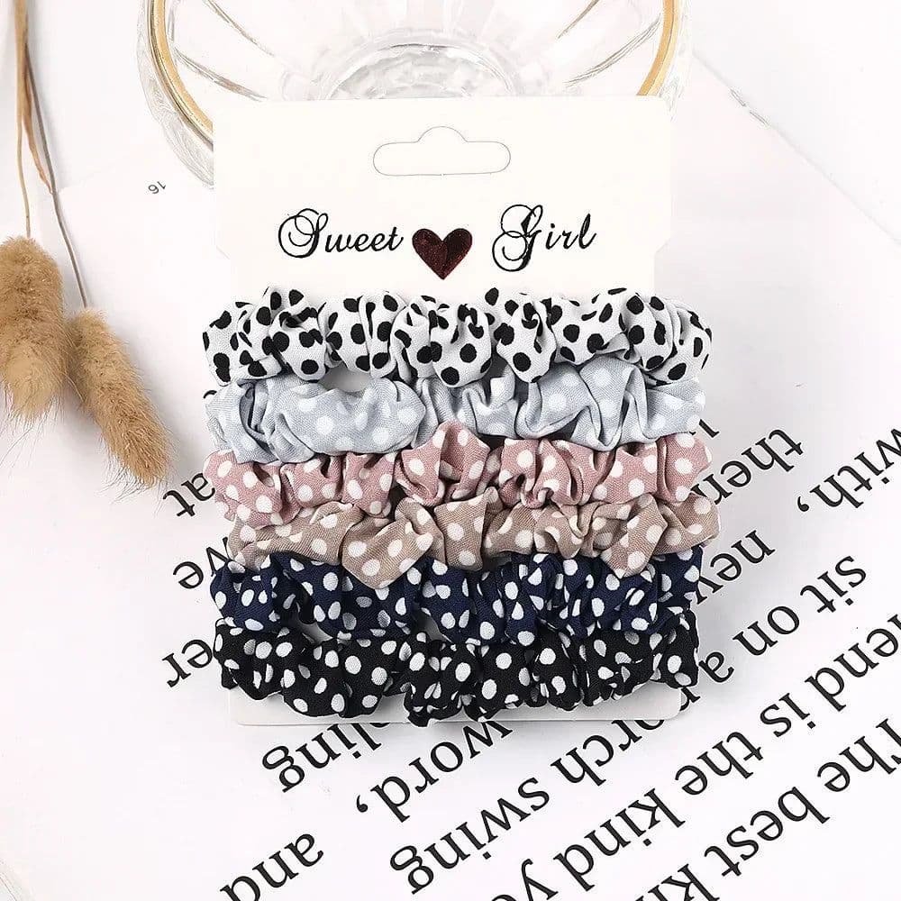 image-3/5/Pcs Silk Scrunchies Print Leopard Scrunchie Set Elastic Hair Bands Solid Color Fashion Headwear Women Hair Accessories Gift