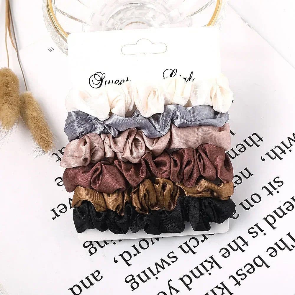image-3/5/Pcs Silk Scrunchies Print Leopard Scrunchie Set Elastic Hair Bands Solid Color Fashion Headwear Women Hair Accessories Gift