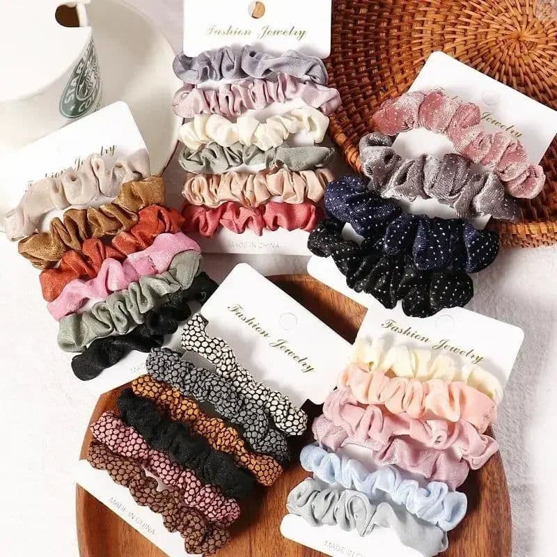 image-3/5/Pcs Silk Scrunchies Print Leopard Scrunchie Set Elastic Hair Bands Solid Color Fashion Headwear Women Hair Accessories Gift