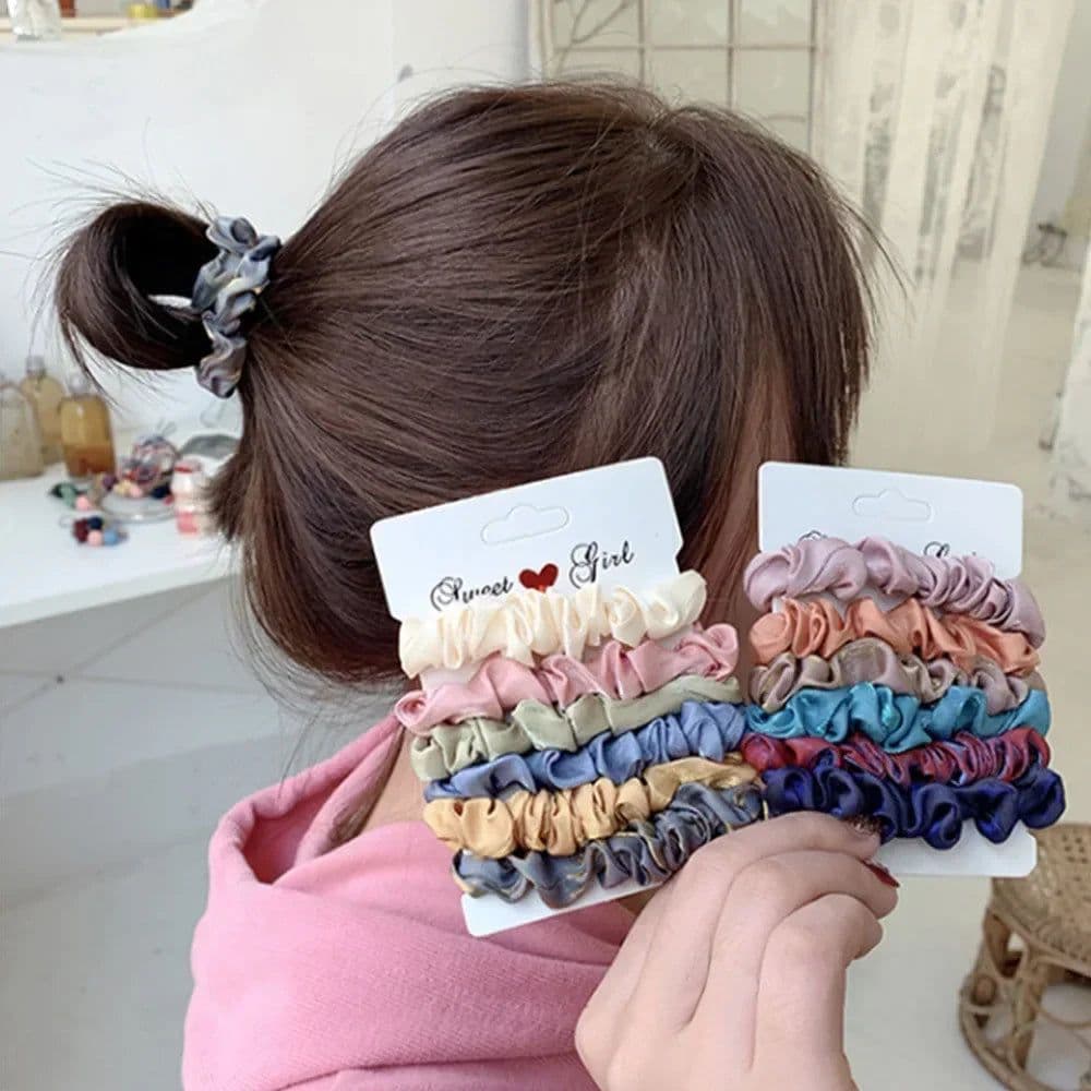 image-3/5/Pcs Silk Scrunchies Print Leopard Scrunchie Set Elastic Hair Bands Solid Color Fashion Headwear Women Hair Accessories Gift