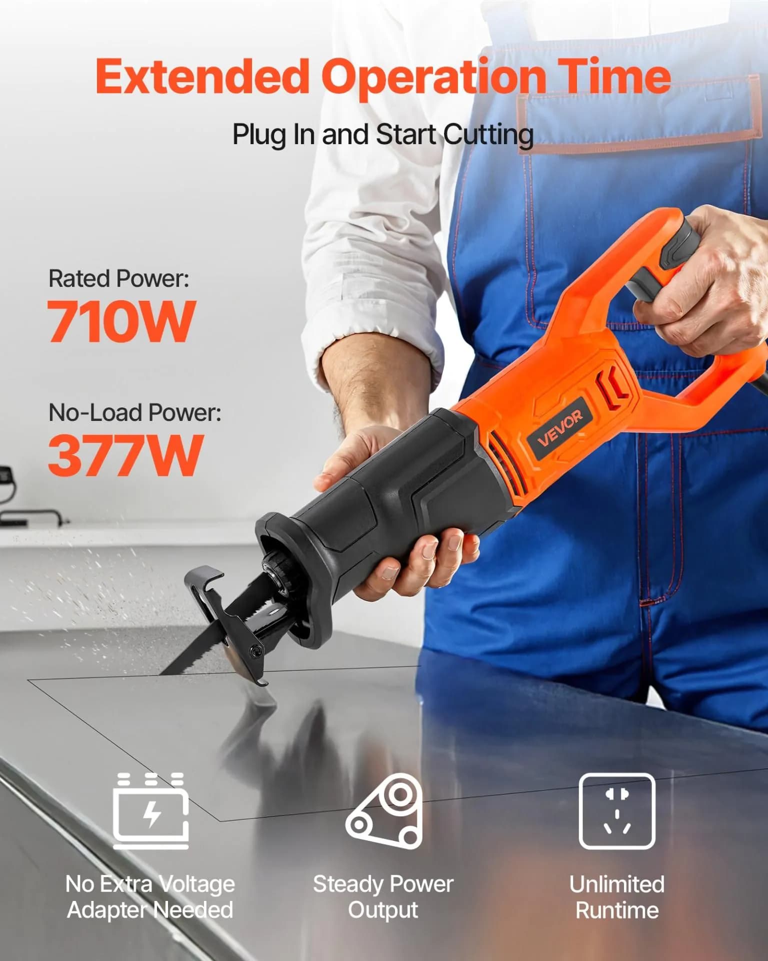 image-VEVOR Corded Reciprocating Saw, 120 Volt 6 Amp, 3000 SPM Variable Speed, 3/4 inch Stroke Length, Electric Reciprocating Saw with 8 Blades and Carrying Bag, for Wood, Metal, and Plastic Cutting