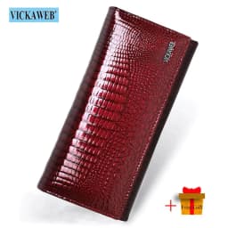 image-Free Gift Genuine Leather Women's Wallets Long Ladies Double Zipper Wallet Clutch Money Bag Design Purse Fashion Purses VK-AE501