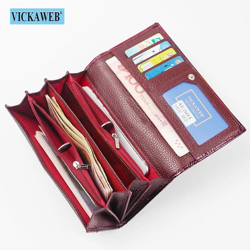 image-Free Gift Genuine Leather Women's Wallets Long Ladies Double Zipper Wallet Clutch Money Bag Design Purse Fashion Purses VK-AE501