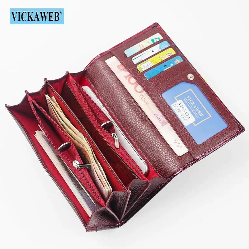 image-Free Gift Genuine Leather Women's Wallets Long Ladies Double Zipper Wallet Clutch Money Bag Design Purse Fashion Purses VK-AE501