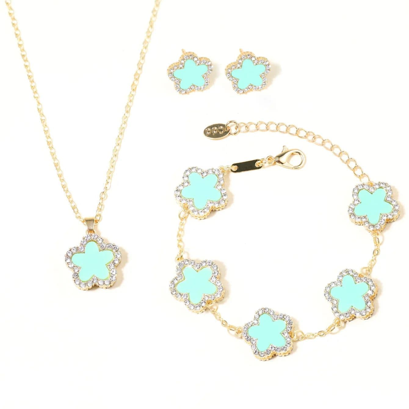 image-High Quality Jewelry Luxury Trend 2024 Necklace and Earrings Bracelet Set for Women Mother's Day Clover Flower Fashion Gifts