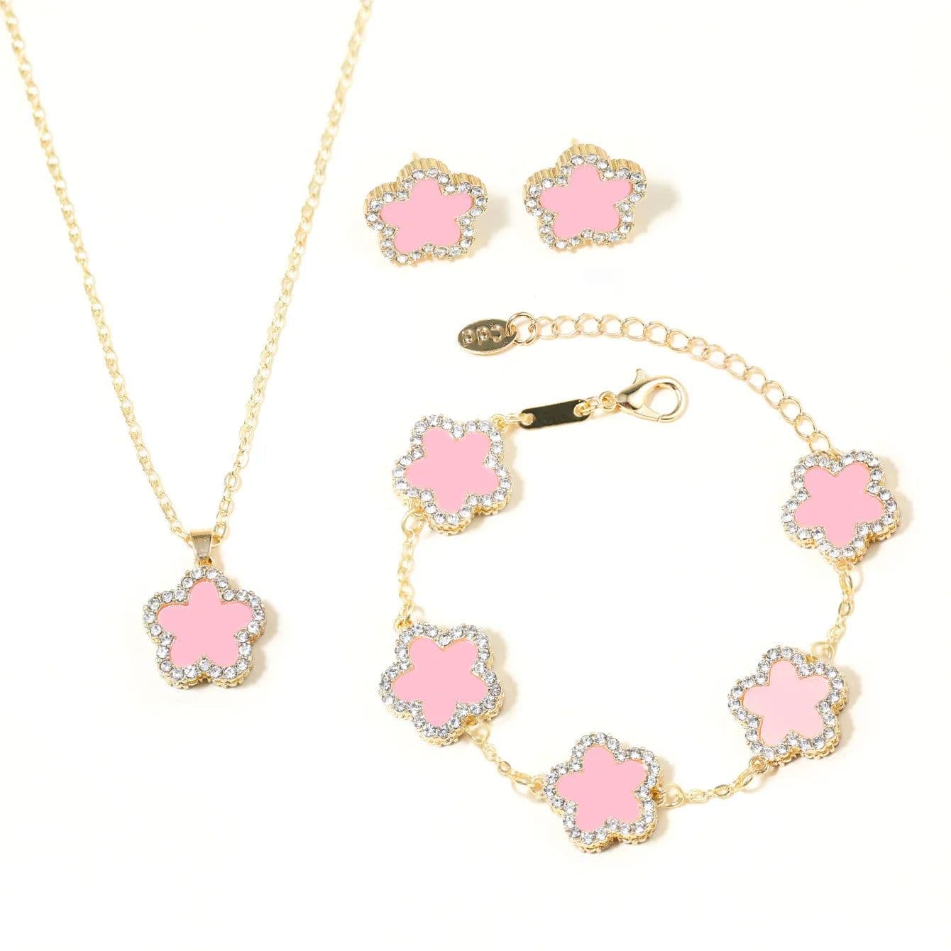 image-High Quality Jewelry Luxury Trend 2024 Necklace and Earrings Bracelet Set for Women Mother's Day Clover Flower Fashion Gifts