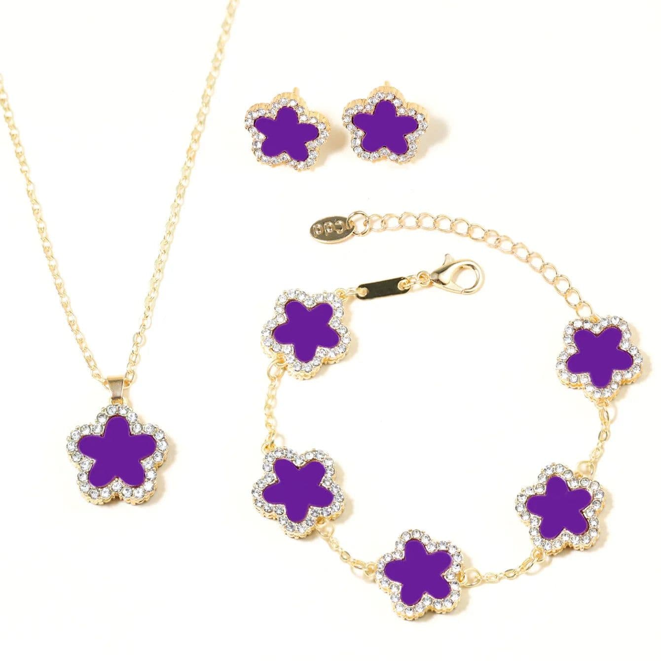 image-High Quality Jewelry Luxury Trend 2024 Necklace and Earrings Bracelet Set for Women Mother's Day Clover Flower Fashion Gifts