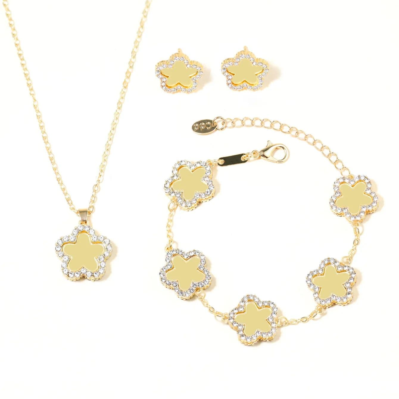 image-High Quality Jewelry Luxury Trend 2024 Necklace and Earrings Bracelet Set for Women Mother's Day Clover Flower Fashion Gifts