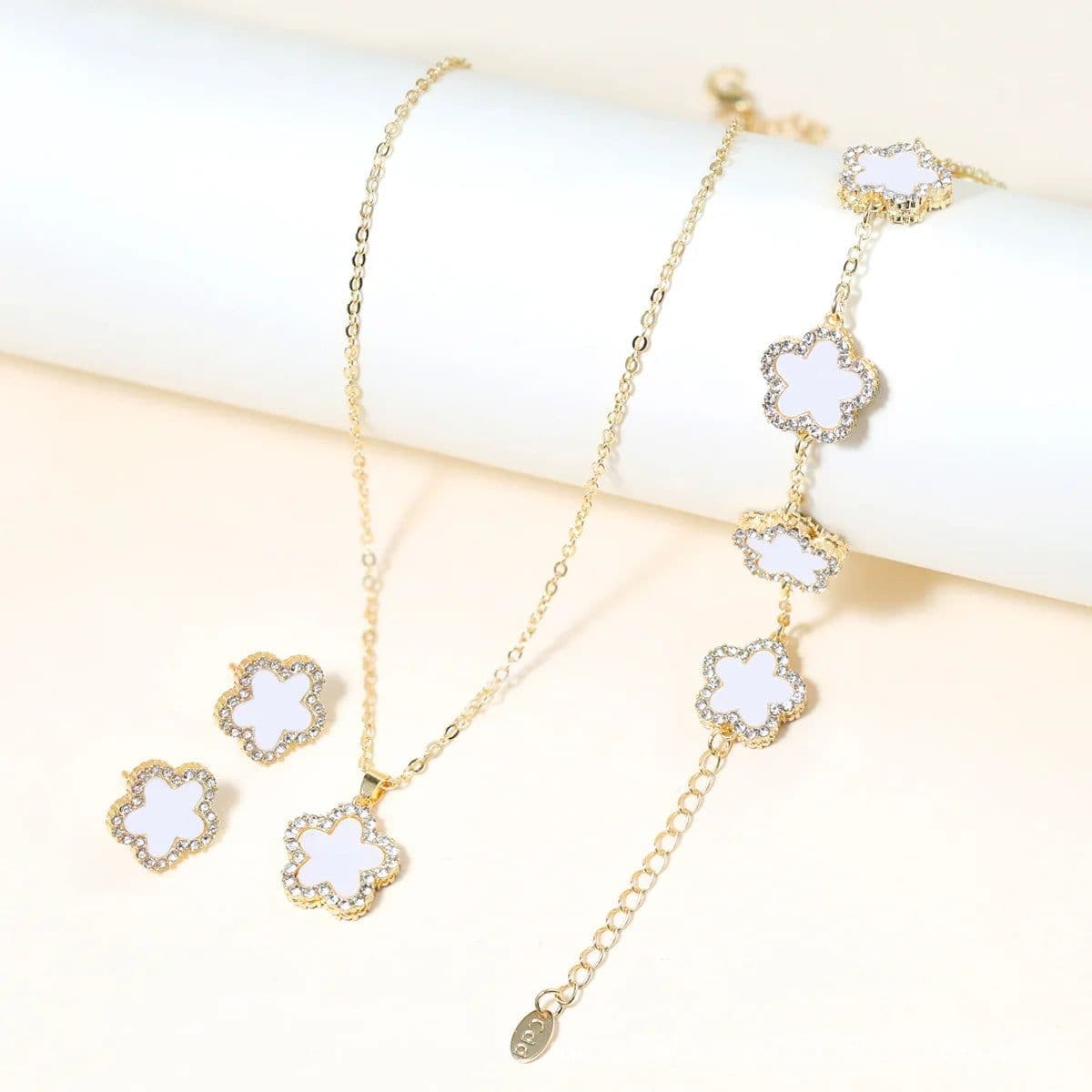 image-High Quality Jewelry Luxury Trend 2024 Necklace and Earrings Bracelet Set for Women Mother's Day Clover Flower Fashion Gifts