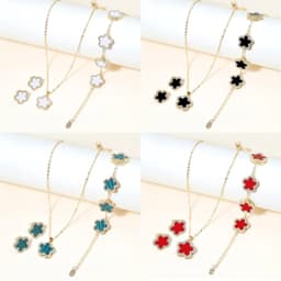 image-High Quality Jewelry Luxury Trend 2024 Necklace and Earrings Bracelet Set for Women Mother's Day Clover Flower Fashion Gifts