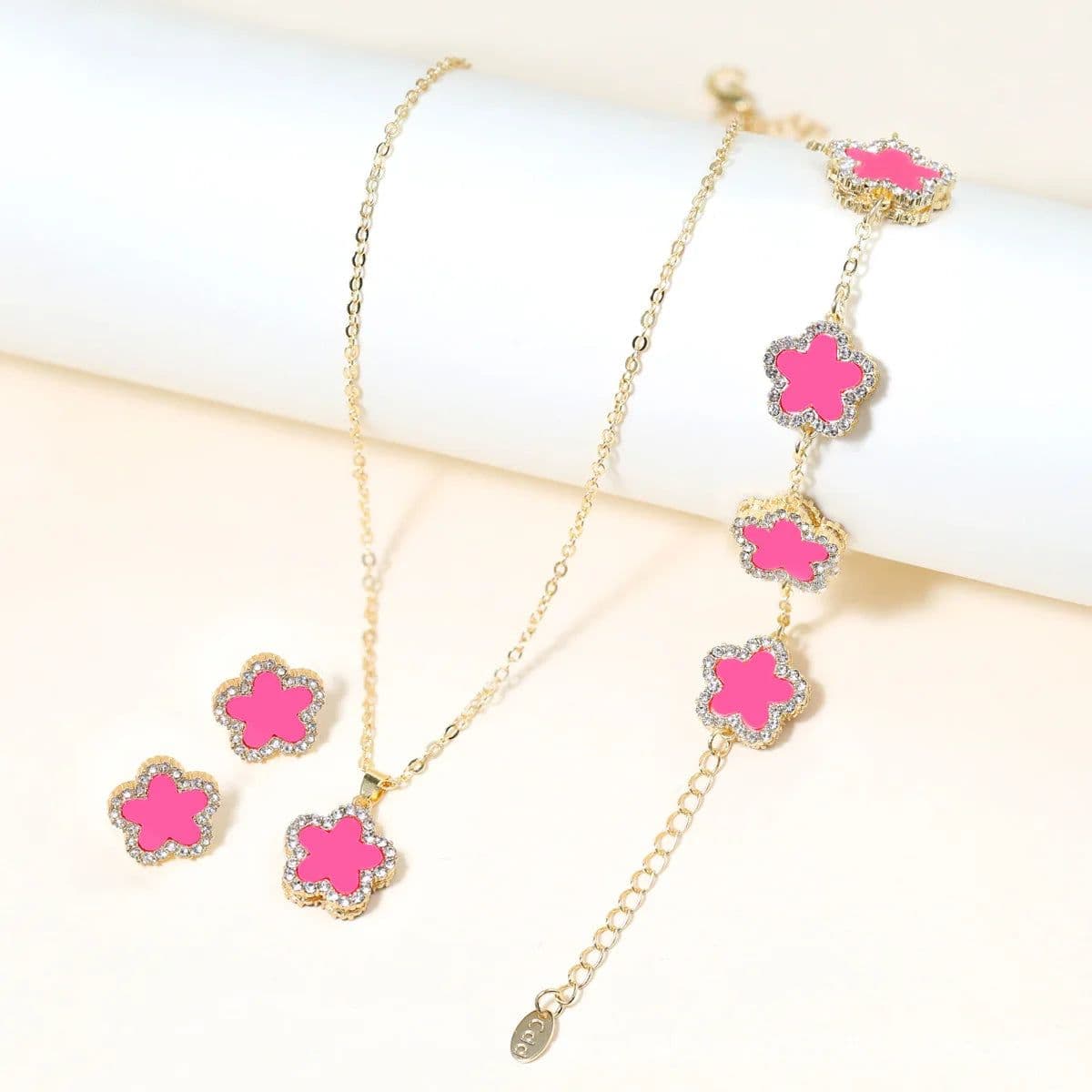 image-High Quality Jewelry Luxury Trend 2024 Necklace and Earrings Bracelet Set for Women Mother's Day Clover Flower Fashion Gifts