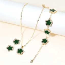 image-High Quality Jewelry Luxury Trend 2024 Necklace and Earrings Bracelet Set for Women Mother's Day Clover Flower Fashion Gifts