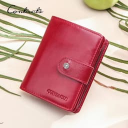 image-CONTACT'S Genuine Leather Wallets for Women Short Fashion Women's Purses Card Holder Zip Coin Purses Female Bag Women's Wallet