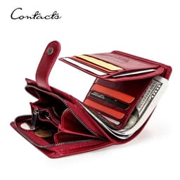 image-CONTACT'S Genuine Leather Wallets for Women Short Fashion Women's Purses Card Holder Zip Coin Purses Female Bag Women's Wallet