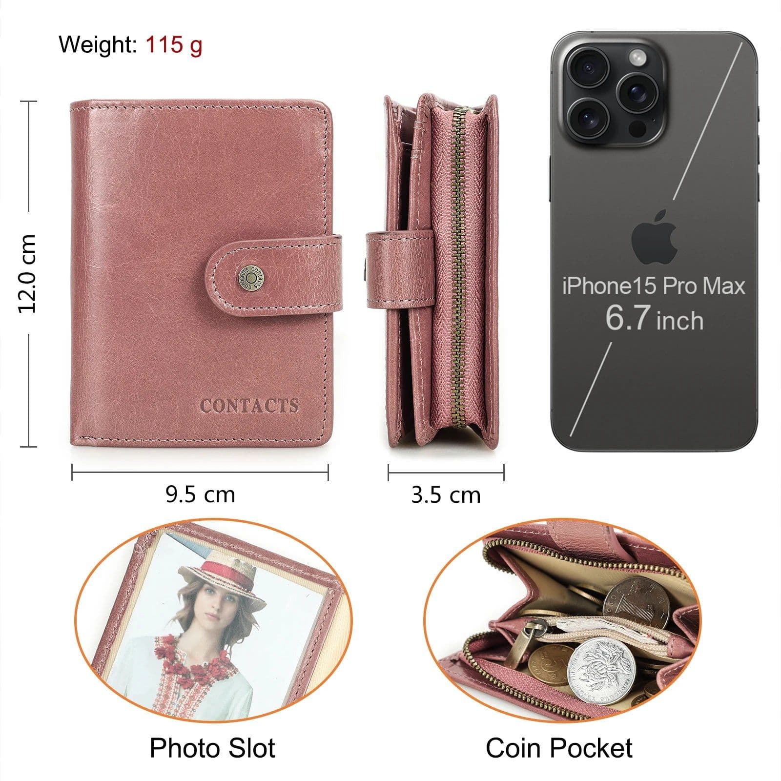 image-CONTACT'S Genuine Leather Wallets for Women Short Fashion Women's Purses Card Holder Zip Coin Purses Female Bag Women's Wallet